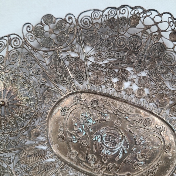 Antique silver filigree tray dish Asian design beautiful wall art wall hanging - Picture 5 of 16